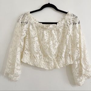 LF White Off the Shoulder Lace Crop Top